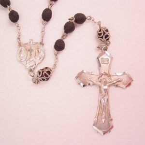 Silver Filled and Black Rose-Bead Rosary Signed Chapel