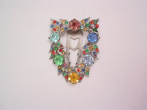 Old Multi-Color Rhinestone Pot Metal Dress Clip