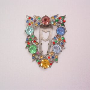 Old Multi-Color Rhinestone Pot Metal Dress Clip