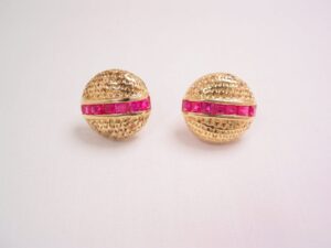 Beautiful Magenta and Gold-Plated Sterling Pierced Earrings By "RW"