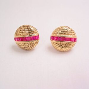 Beautiful Magenta and Gold-Plated Sterling Pierced Earrings By "RW"