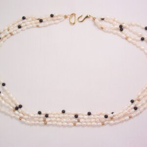 Dainty 4-Strand Cultured Pearl and Onyx Necklace