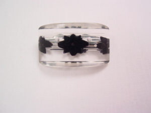 Small Lucite and Black Flowers Rectangle Pin
