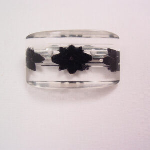 Small Lucite and Black Flowers Rectangle Pin