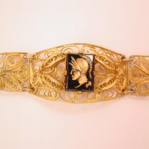 Heavy Filigree Goldtone Bracelet Featuring an Intaglio Soldier