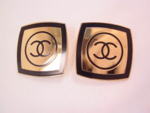 Chanel Square Goldtone and Black Enamel Earrings