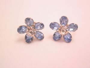 Coro Bright Pale Blue Rhinestone Flower Earrings