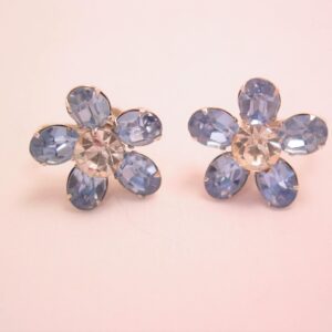 Coro Bright Pale Blue Rhinestone Flower Earrings