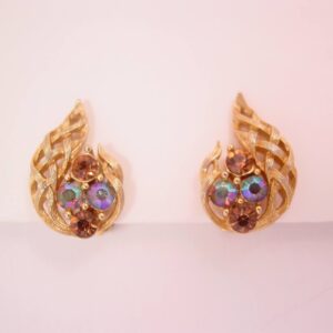 Brown Rhinestone and Woven Goldtone Lisner Earrings