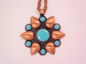Signed Solid Copper Stylized Flower Necklace