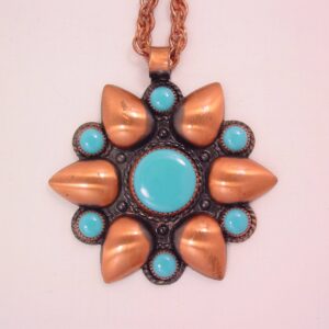 Signed Solid Copper Stylized Flower Necklace