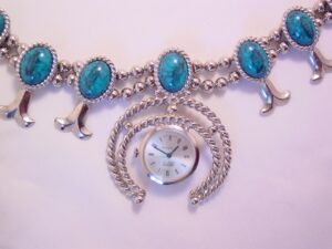 Imitation Turquoise Squash Blossom Necklace with Omicron Wind-Up Watch in Naja