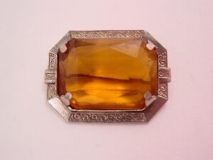 Art Deco Topaz-Colored Rectangle Pin