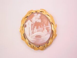 Large Real Shell Cameo Bridge Scene Pin