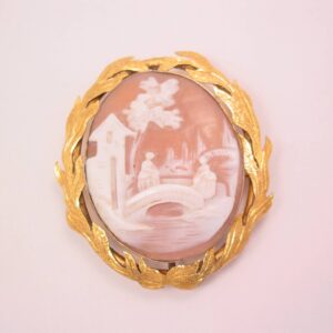 Large Real Shell Cameo Bridge Scene Pin
