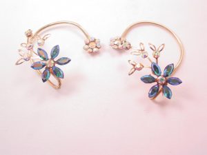 Blue and Aurora Borealis Flowers Wrap-Around Earrings