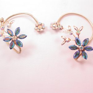 Blue and Aurora Borealis Flowers Wrap-Around Earrings