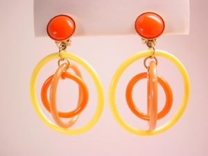 Funky 1960s Yellow, Orange and Brown Hoop Earrings