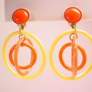 Funky 1960s Yellow, Orange and Brown Hoop Earrings