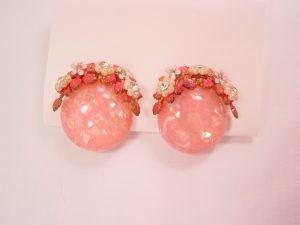 Pink Confetti Earrings with Floral Cap