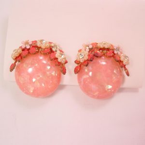 Pink Confetti Earrings with Floral Cap