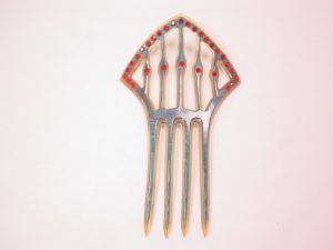 Old Imitation Tortoise and Red Rhinestone Hair Comb