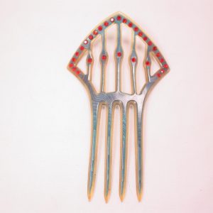 Old Imitation Tortoise and Red Rhinestone Hair Comb