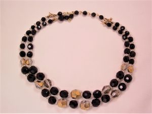 Black and Gold Aurora Borealis Glass Bead Necklace