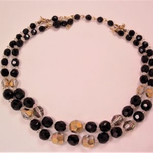 Black and Gold Aurora Borealis Glass Bead Necklace