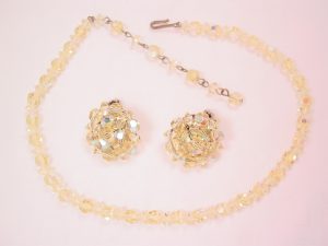 Yellow Aurora Borealis Crystal Necklace and Earrings Set