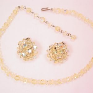Yellow Aurora Borealis Crystal Necklace and Earrings Set