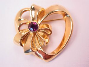 Avon Heart with Purple Stone Pin