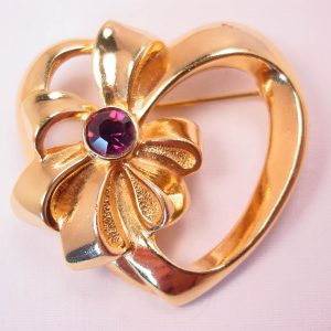 Avon Heart with Purple Stone Pin