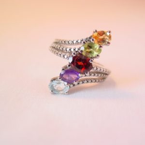 Rainbow of Stones Stainless Steel Ring