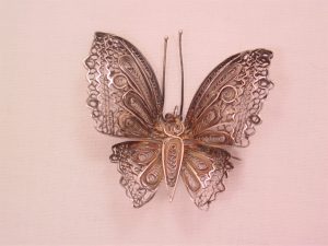 Heavily Filigreed Large Sterling Butterfly Pin