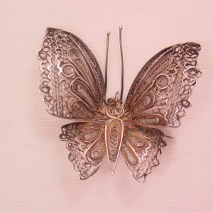 Heavily Filigreed Large Sterling Butterfly Pin