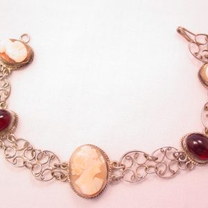 Real Shell Cameos and Garnet Cabochon Bracelet