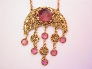 Crescent with Purple Intaglio (Reverse Cameo) and Dangles Necklace