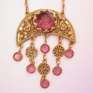 Crescent with Purple Intaglio (Reverse Cameo) and Dangles Necklace