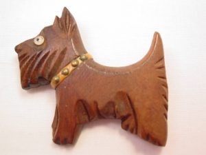 Old Carved Wood Scottie Dog Pin