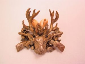 Old Hunting Pin of Elk Head and Crossed Hunting Rifles