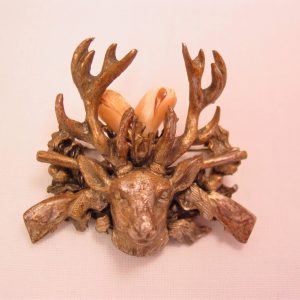 Old Hunting Pin of Elk Head and Crossed Hunting Rifles