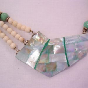 Lee Sands Style Light Blue Mother of Pearl and Wood Necklace