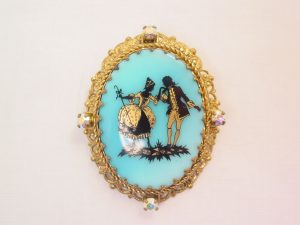Colonial Courting Couple on Blue German Pin