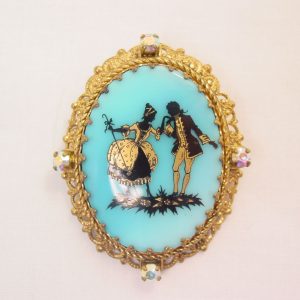 Colonial Courting Couple on Blue German Pin