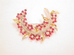 Stunning Cranberry Floral Crescent Pin