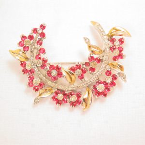 Stunning Cranberry Floral Crescent Pin