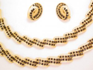 Black Rhinestone and Goldtone Trifari Parure