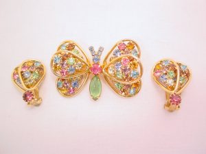 Judy Lee Multi-Color Pastel Rhinestone Butterfly Pin & Earrings Set
