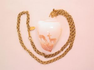 Miriam Haskell Carved Seashell Necklace with Deer